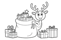 Sack of gifts topped with a star – Christmas Winter Reindeer coloring page