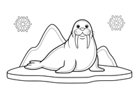 A walrus with two big tusks on the ice – Arctic Animals coloring page