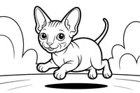 Sphynx bounding off the floor – Sphynx Cat in Motion coloring page