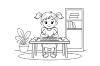 A girl doing a puzzle at the table – Kids' Activities coloring page