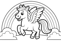 Pegasus prancing after a rainbow – Pegasus Magical Flight coloring page