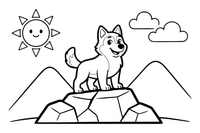 Husky standing on a rocky mountain top – Husky Dog Playtime coloring page