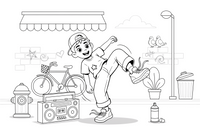 A breakdancer spinning on the floor – Creative Artist Performer coloring page