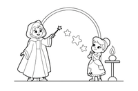 The fairy godmother waving her wand over Cinderella's ragged dress – Charming Cinderella Story coloring page