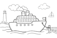 A big passenger ship docked at the harbor – Travel & Journeys Place coloring page