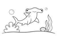 A hammerhead shark with its wide flat head – Curious Shark coloring page
