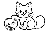 Maine Coon pawing at goldfish in a bowl – Maine Coon Cat Mischief coloring page
