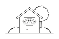 The three pigs safe inside the strong brick house, smiling out the window – The Three Little Pigs Story coloring page