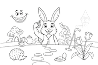 One big friendly rabbit face with a waistcoat, close up – Alice in Wonderland Story coloring page