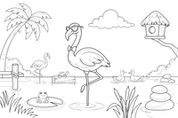 A flamingo wearing sunglasses – Flamingo Pond coloring page