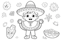 A child in a Mexican outfit with a colorful poncho and sombrero – Cultures coloring page