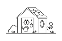 A garden shed with tools hanging inside – Garden & Gardening coloring page