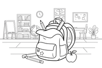 An open backpack with school supplies – Everyday Objects coloring page