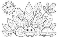 A collection of several different leaves spread out – Leaves coloring page