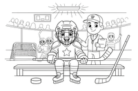A player and a coach on the bench – Dynamic Hockey Scenes coloring page