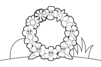 A round flower wreath made of daisies, poppies and cornflowers – Herb Day coloring page