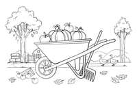 A wheelbarrow full of pumpkins and apples – Autumn Time Autumn Leaves coloring page