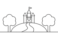 A grand castle on a hill that the cat claims for his master – Puss in Boots Story coloring page