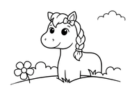 A pony with a braided mane and bow, close up – Ponies coloring page