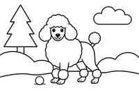 Poodle playing in fresh snow – Poodle Dog Outdoor Fun coloring page