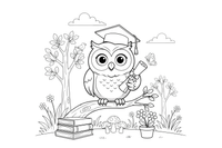 An owl with a graduation cap – Owl coloring page