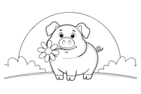 A pig with a flower in its mouth – Pig coloring page
