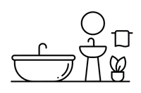 A bathroom with a bathtub, sink and mirror – Around the House Object coloring page