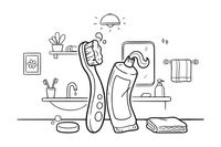 A toothbrush and toothpaste side by side, filling the page – Bathroom Things coloring page