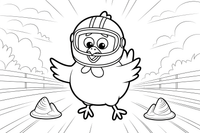 Chicken with a racing helmet – Chicken Racing Events coloring page