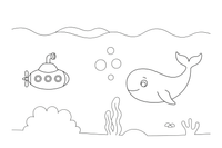 A submarine passing by a giant whale – Majestic Ocean Giants coloring page