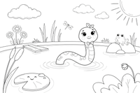 Grass Snake by Crystal Pond – Enchanted Grass Snake coloring page