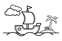 A pirate ship sailing toward a treasure island – Water Watercraft coloring page