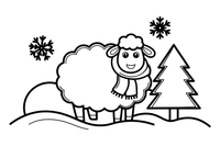 A sheep in the snow with a scarf – Sheep coloring page