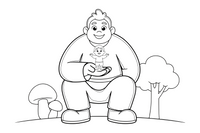 A gentle giant holding a little person in his palm – Enchanted Magic Folk Fairytale Characters coloring page