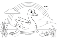 A swan gliding under a rainbow – Elegant Swan Bird coloring page