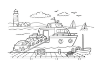 A ferry loading cars at the dock – Travel & Journeys Place coloring page