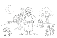 A gentle giant holding a little person in his palm – Enchanted Magic Folk Fairytale Characters coloring page
