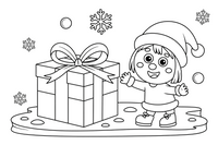 Wrapped gift with a ribbon snow – Christmas Winter Treats coloring page