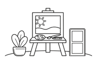 An easel with a half-finished picture (simple shapes) – Classic School & Art Supplies coloring page
