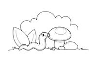 A little worm nibbling a mushroom – Mushrooms coloring page