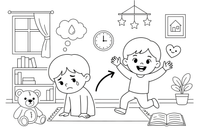 A child going from sad to happy (before and after) – Feelings coloring page