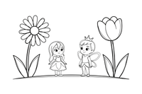 Thumbelina meeting a tiny flower prince with little wings – Thumbelina Story coloring page
