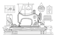 One big sewing machine, close up, filling the page – Sewing & crafts Object coloring page