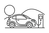 A smooth modern electric car plugged into a charging station – Different cars coloring page