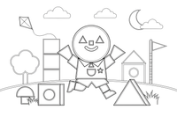 A face made of simple shapes (circle, triangles, squares) – Classic Shape Shapes coloring page