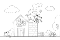 The wolf climbing down the chimney of the brick house – The Three Little Pigs Story coloring page