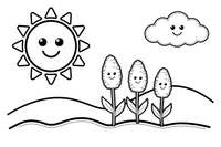 Lavender a field of flowers with a sun – Lavender Flower Array coloring page