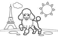 Poodle strolling down a Paris street – Poodle Dog Outdoor Fun coloring page