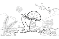 A little worm nibbling a mushroom – Mushrooms coloring page