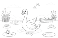 The young swan swimming proudly with its long curved neck – The Ugly Duckling Story coloring page